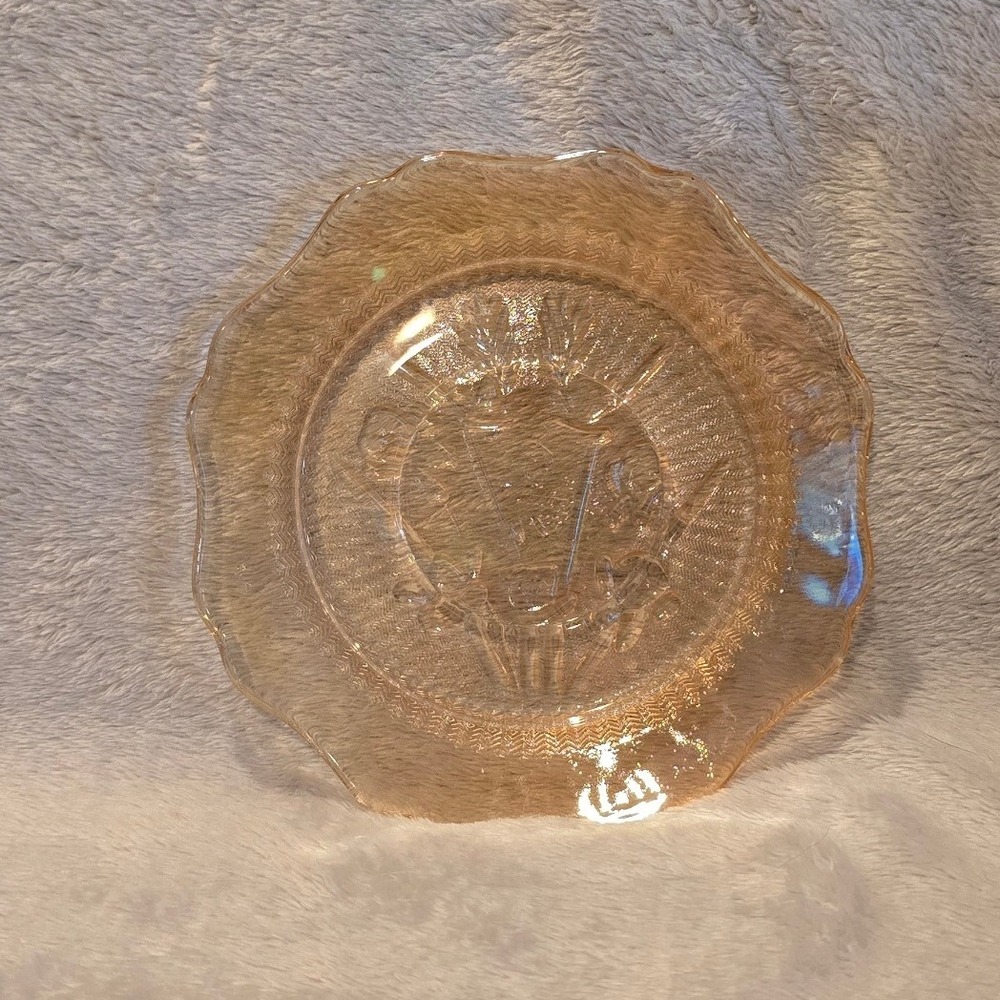Vtg Jeannette Glass Iris and Herringbone Peach Luster Depression Glass Plate 9in